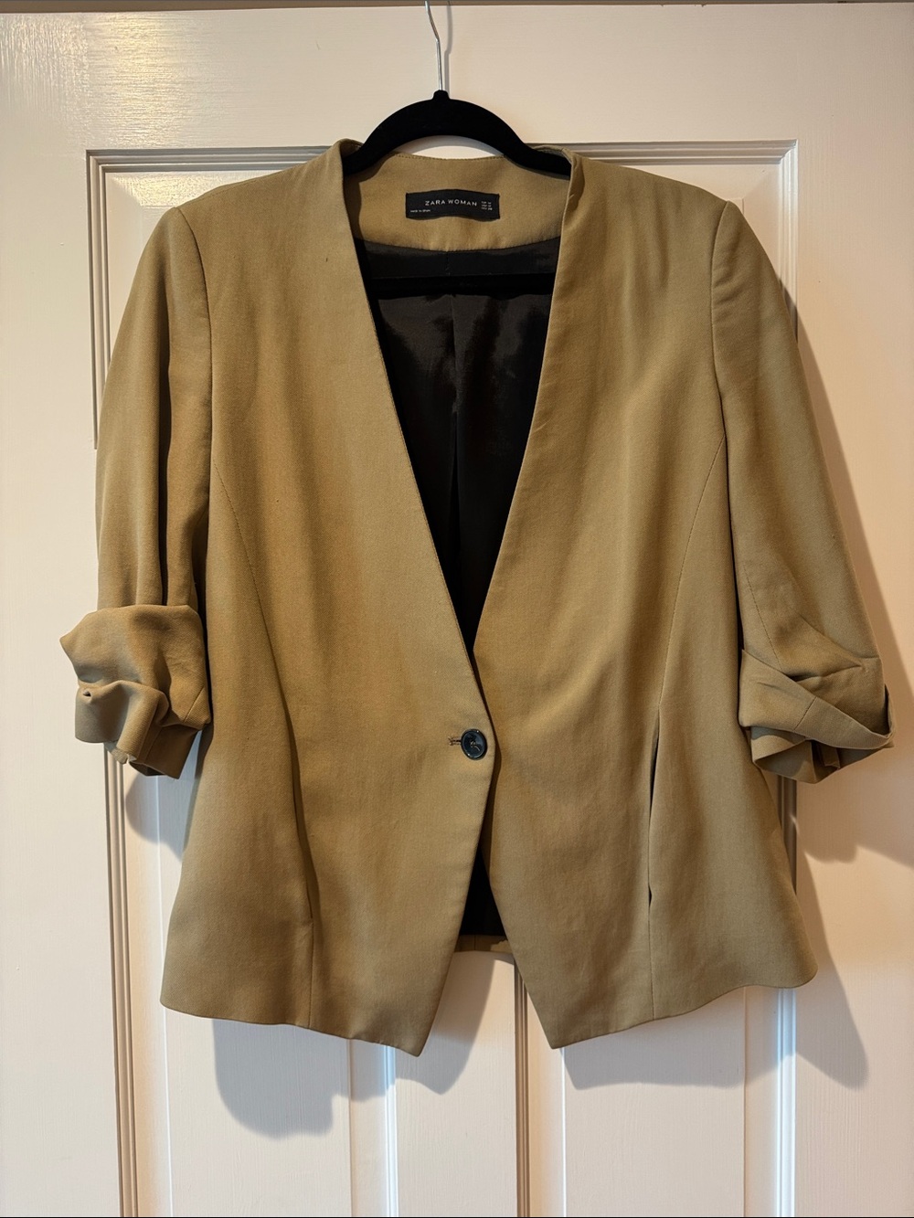 Zara Olive-Tan Single-Button Open Blazer